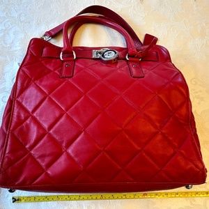 MICHAEL KORS "Hamilton" Red Quilted Leather Large Shoulder Bag